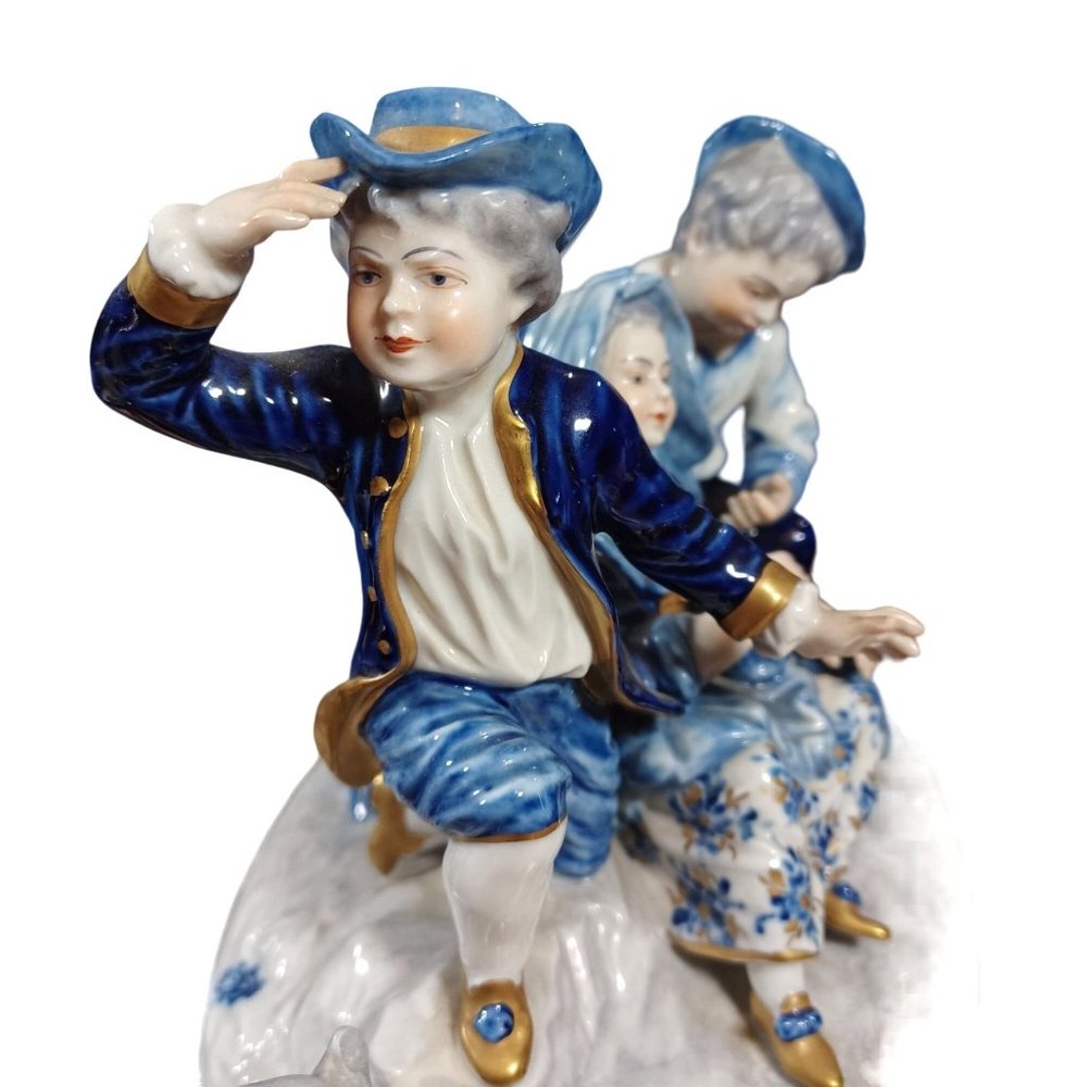 Volkstedt Sommeil Baroque Traveler Figurine Group Sculpture Cobalt Blue Gold Vtg - Picture 6 of 15